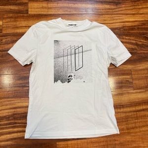 McQ Alexander McQueen Unisex Graphic T-Shirt White Black Crew Neck Cotton M